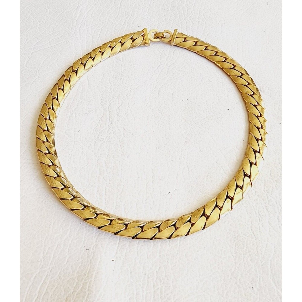 Christian Dior Vintage Cuban Link Choker Necklace HTF 16"  9mmm Wide
